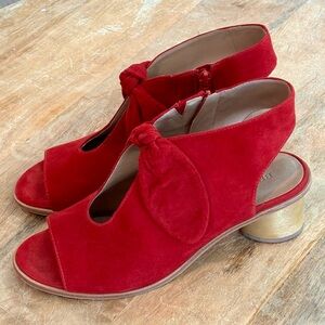 Bernardo Red Suede Bow Heels